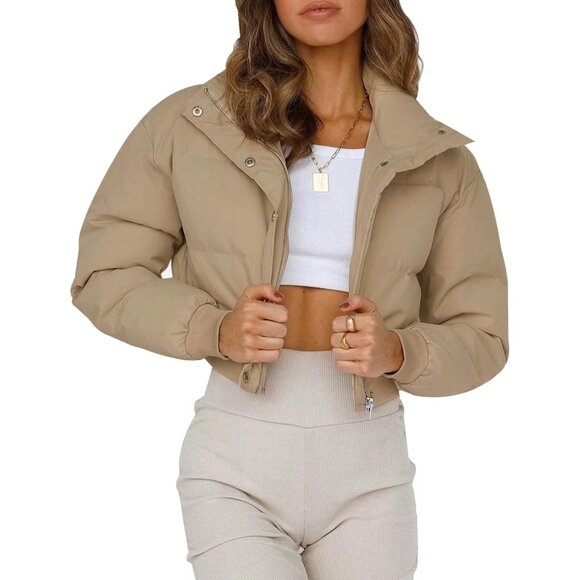 〽️Women's Khaki Gihuo Cropped Puffer Warm Winter Padded Bubble Jacket